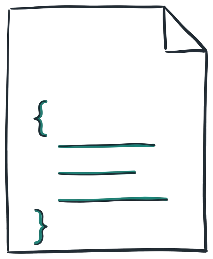 A spec.json file icon: a document silhouette with curly braces and indented lines representing JSON structure.