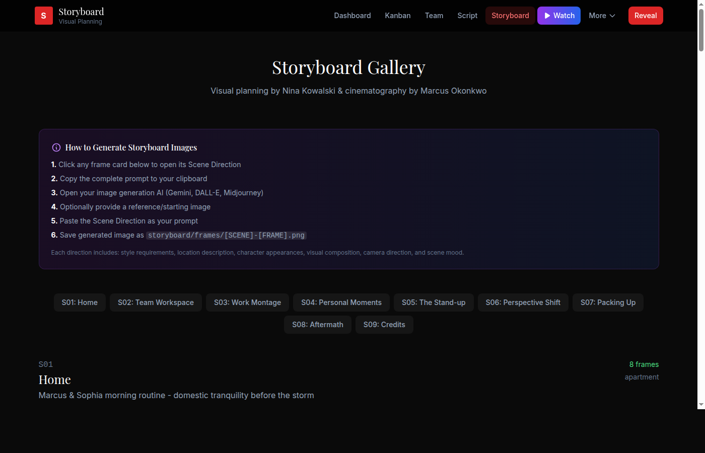 The One storyboard view