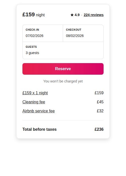 Booking card component