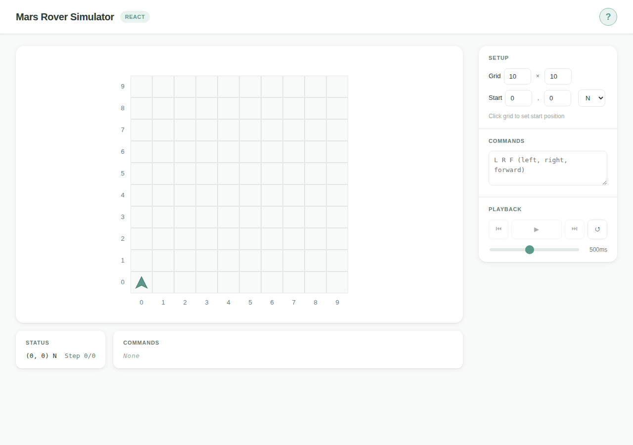 Mars Rover application user interface