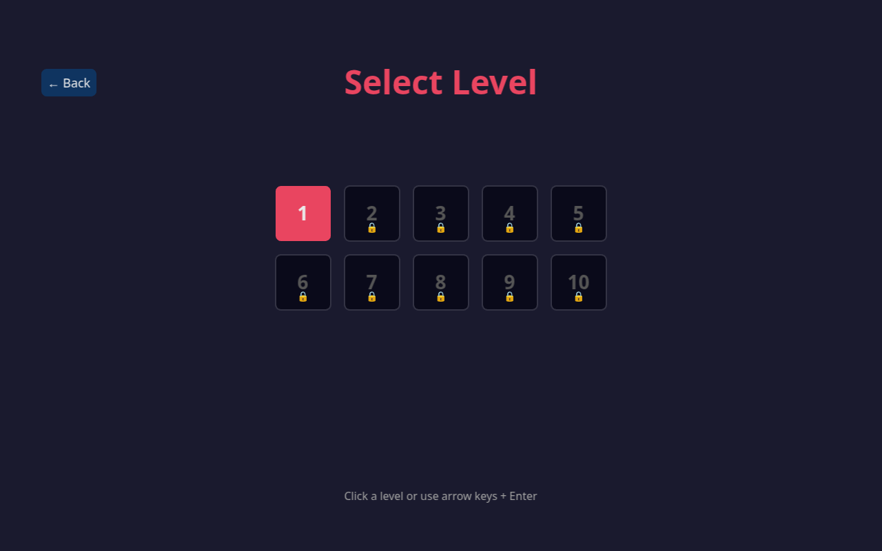 Touch Typer web level selection