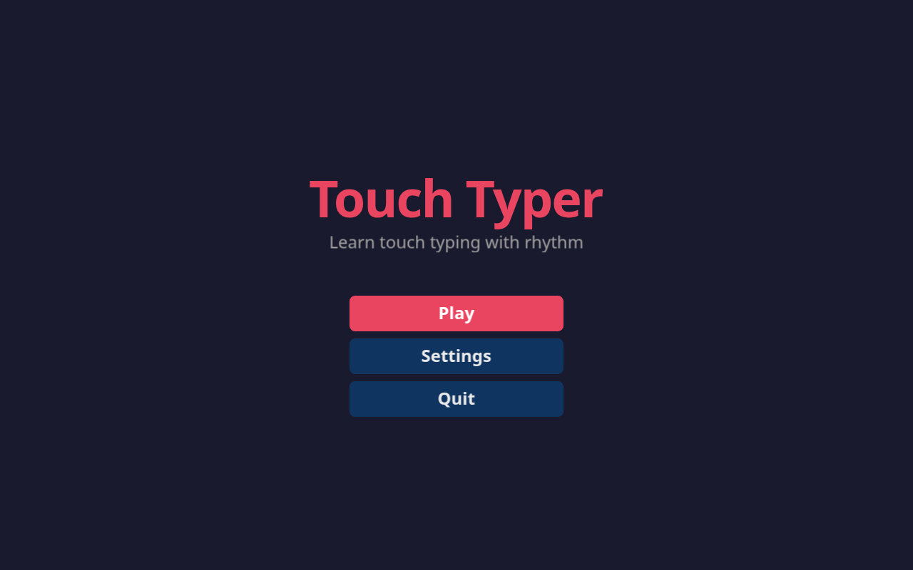 Touch Typer web game menu