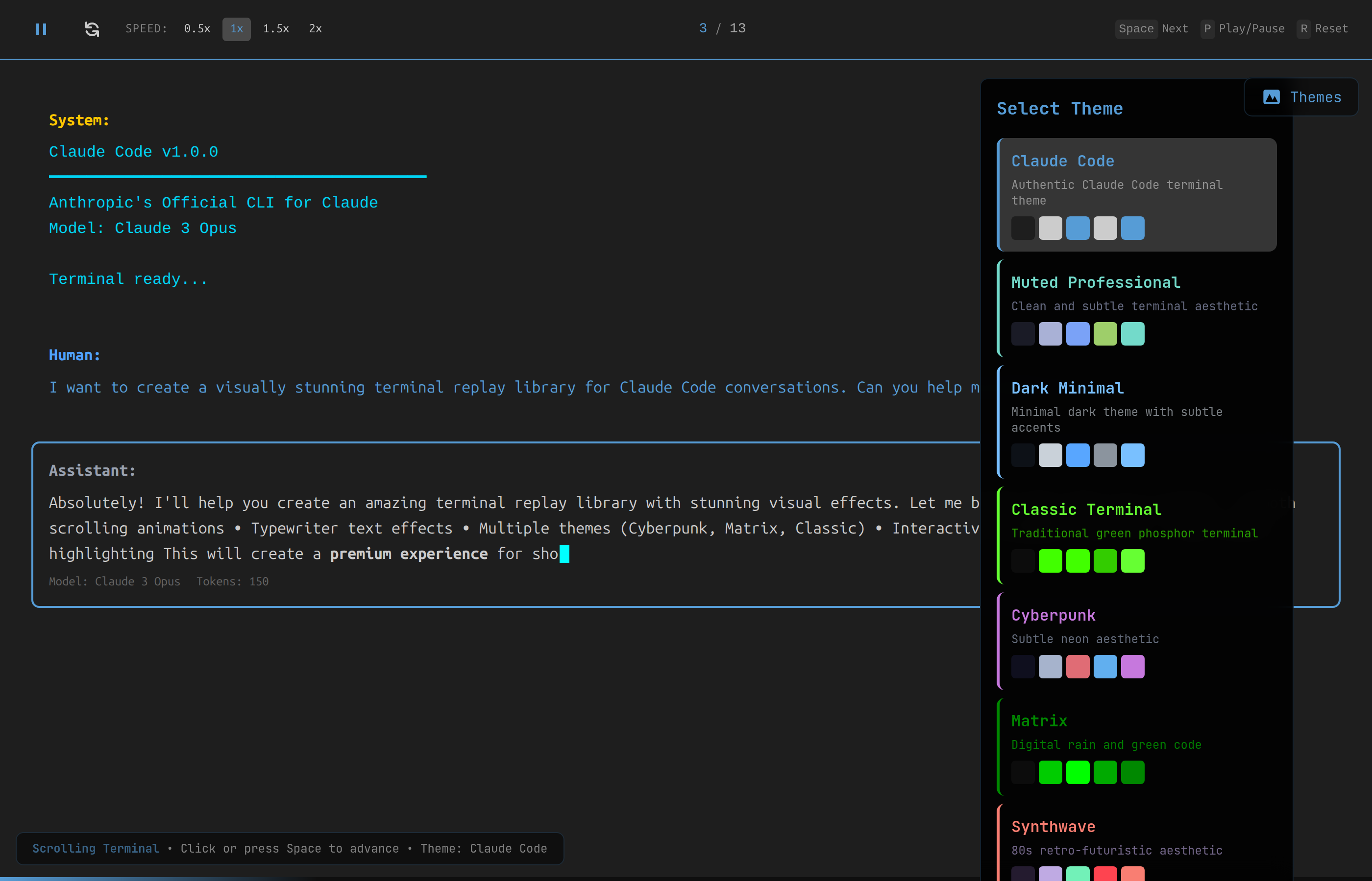 Theme selector panel