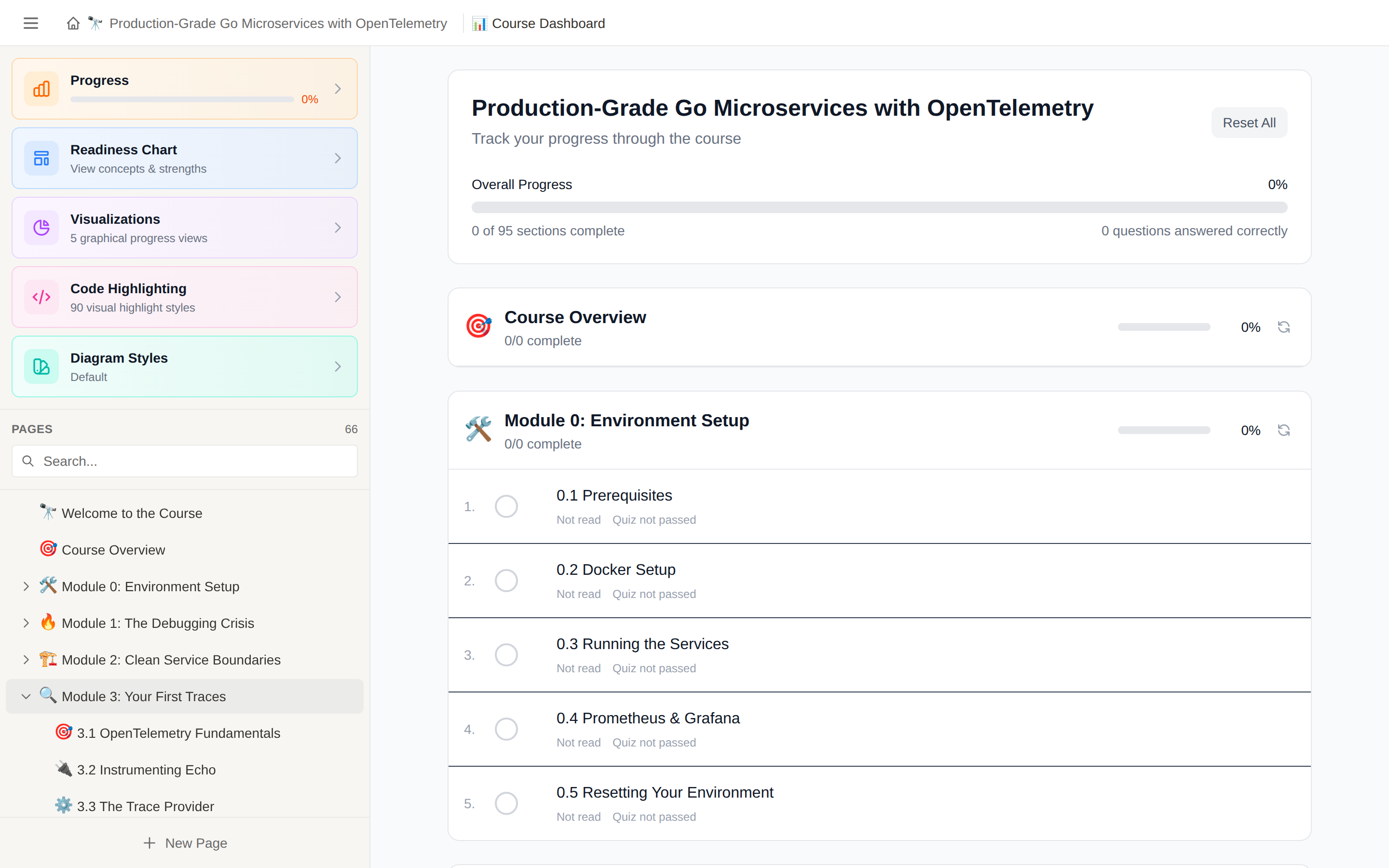 Learning progress dashboard