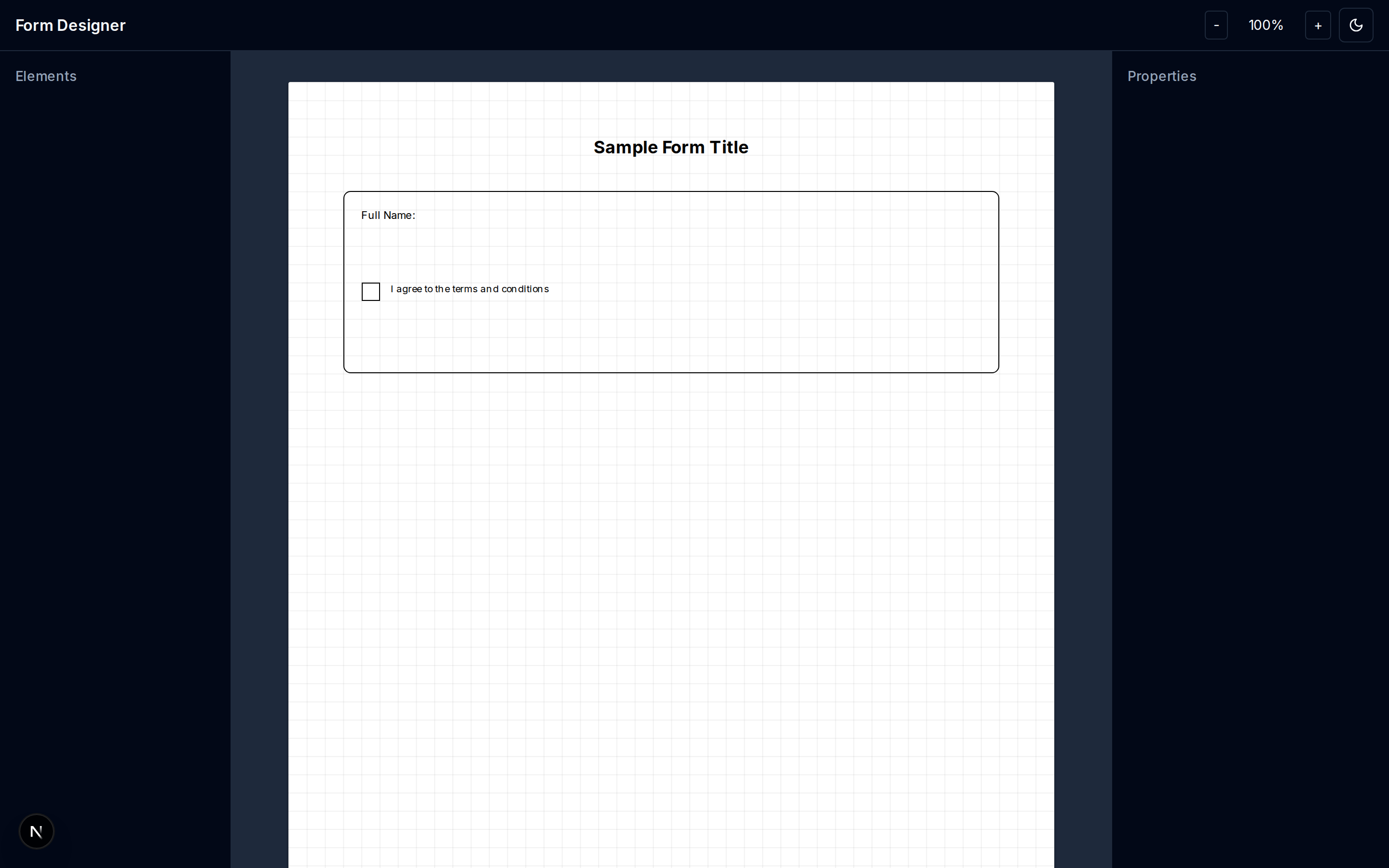 Form designer in dark mode