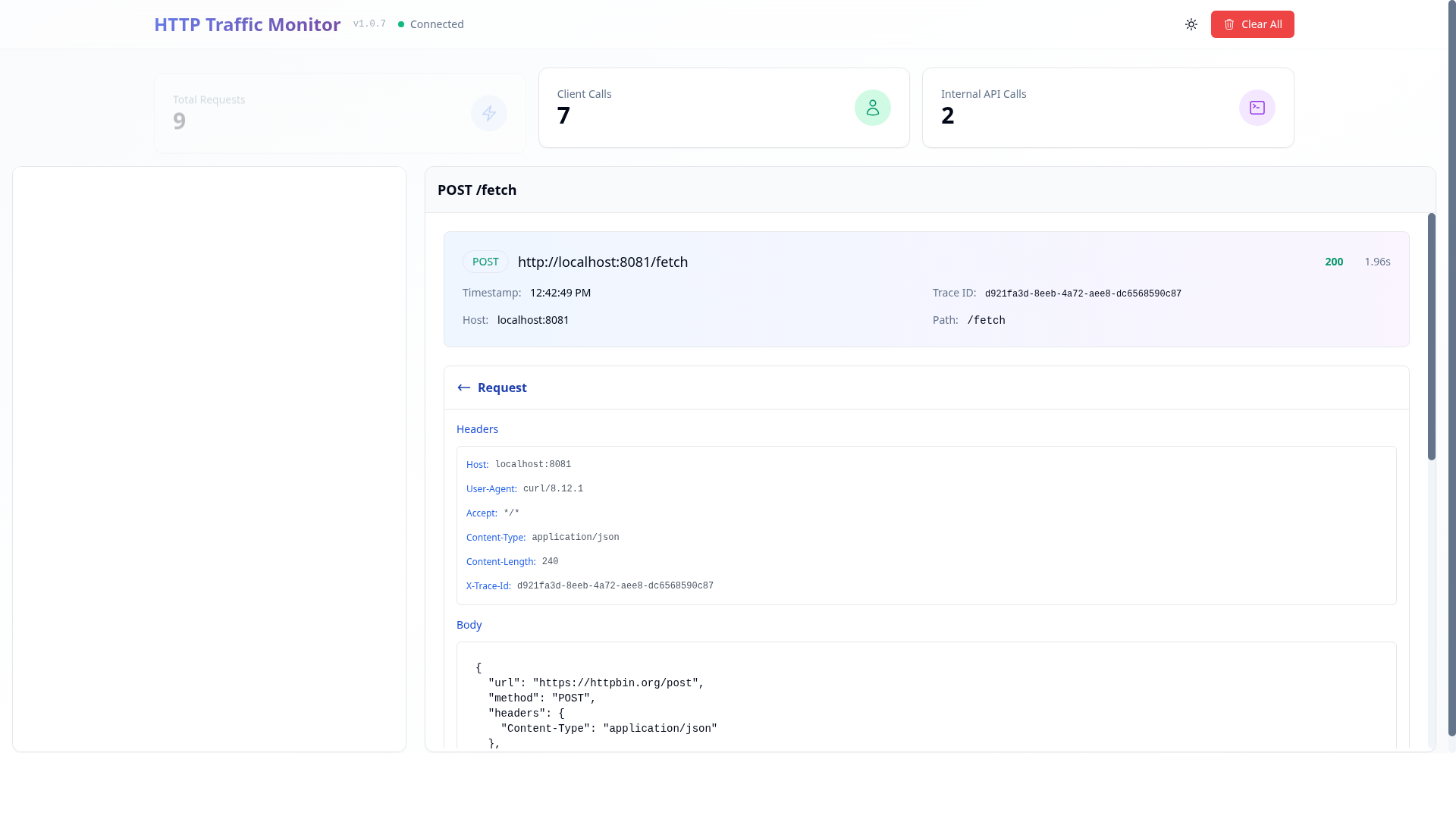 Traffic capture UI