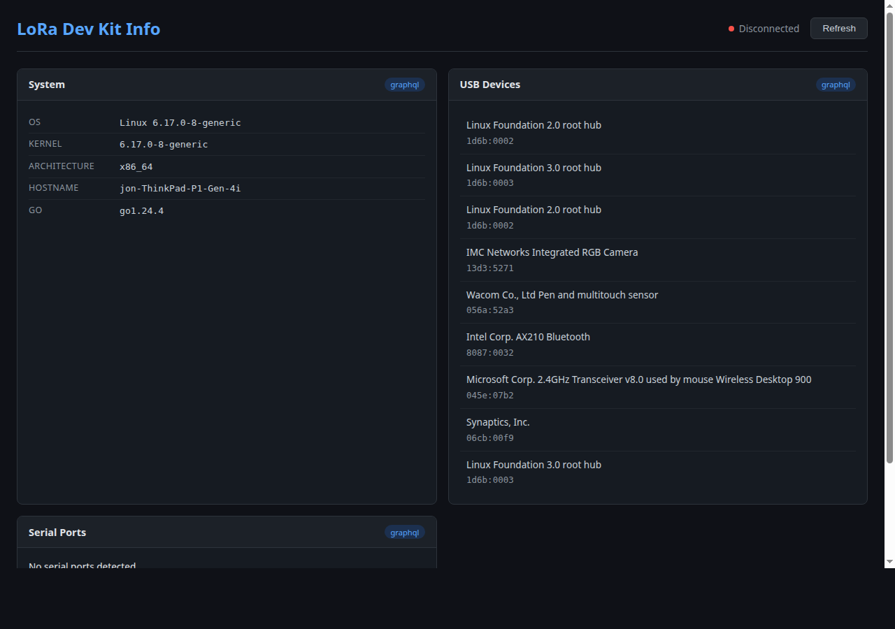Dev kit hardware dashboard
