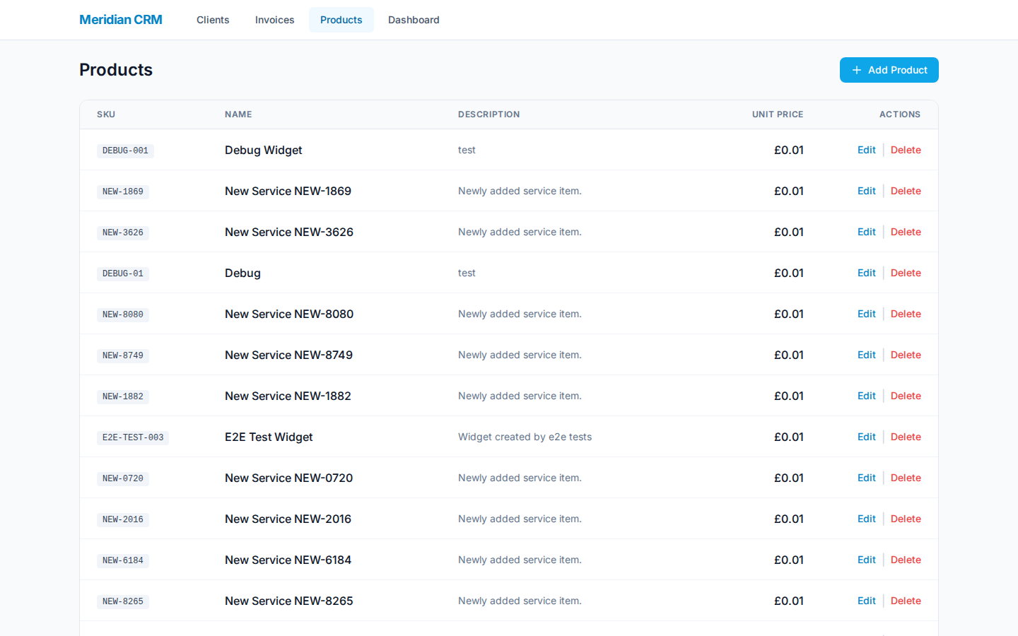 CRM products catalog