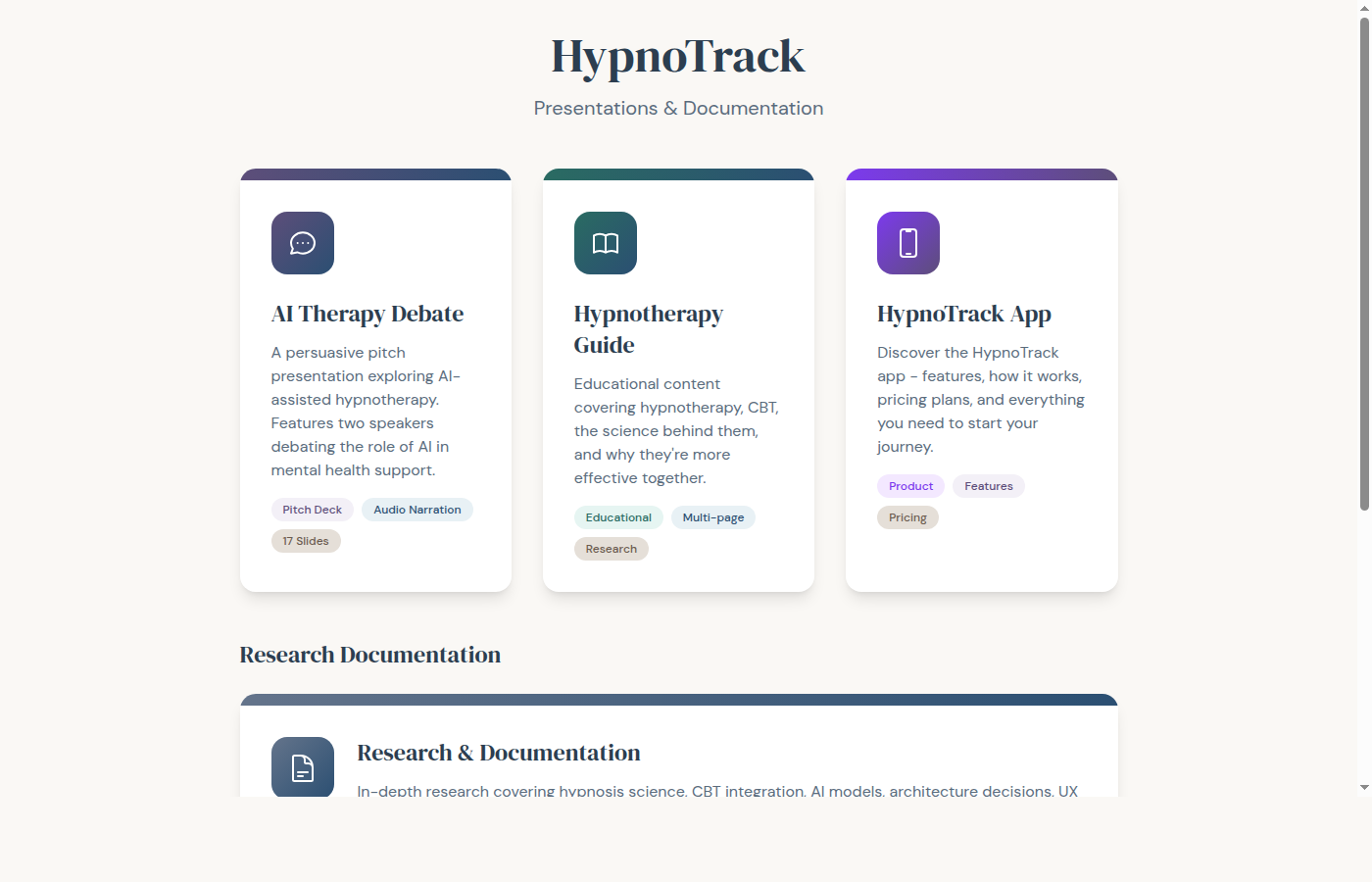 Presentations hub view
