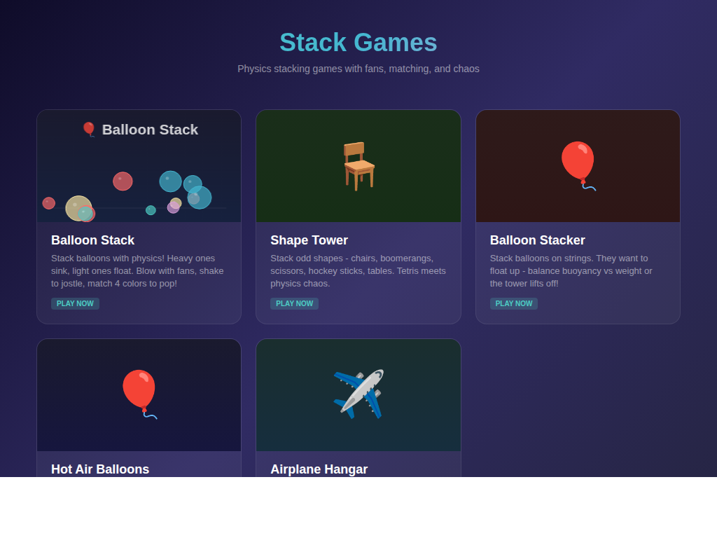 Stack Games menu